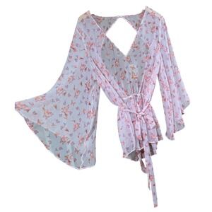 Victoria's‎ Secret Butterfly Pink Bell Sleeve Romper Bodysuit Lingerie SZ M